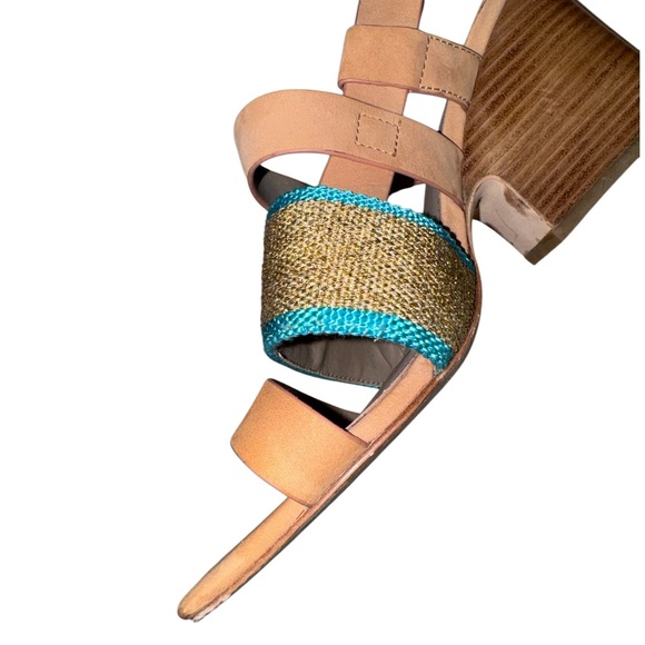 Designer Donald J. Pliner gold teal leather heels women’s size 8.5 - Picture 4 of 15